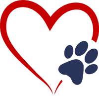 Rotes Herz mit blauer Hundepfote